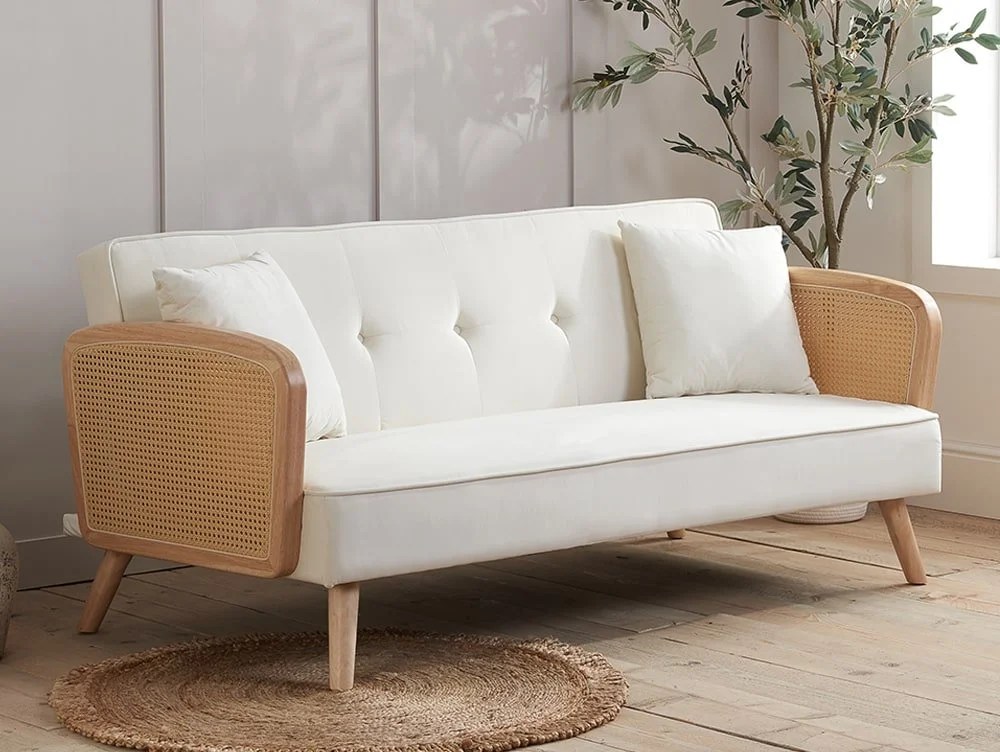 Birlea Mila Rattan and White Fabric Sofa Bed