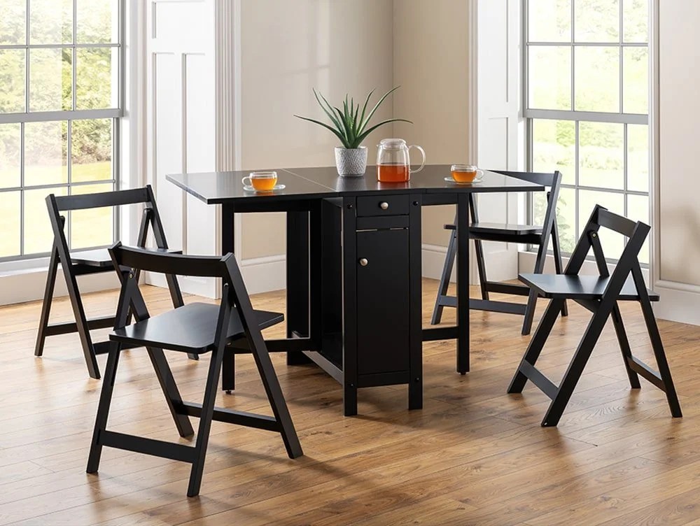 Julian Bowen Savoy Black Foldaway Dining Table and 4 Chair Set