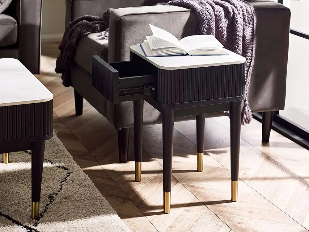 Julian Bowen Louis Marble Effect and Black 1 Drawer Lamp Table
