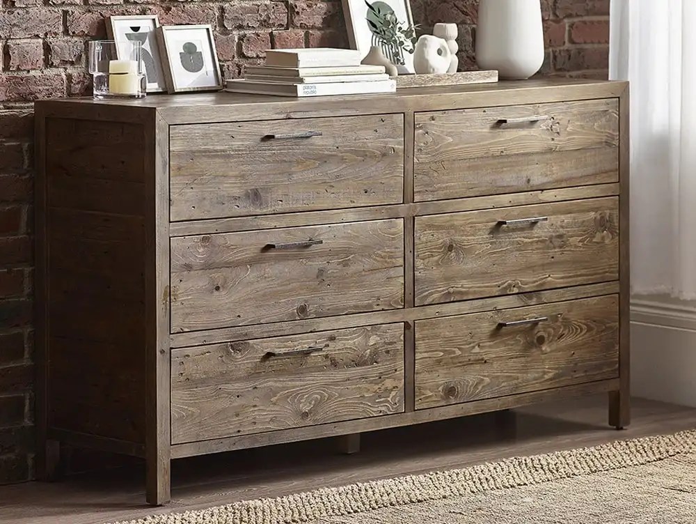 ASC Hatton Reclaimed Pine 3+3 Drawer Chest of Drawers (Assembled)