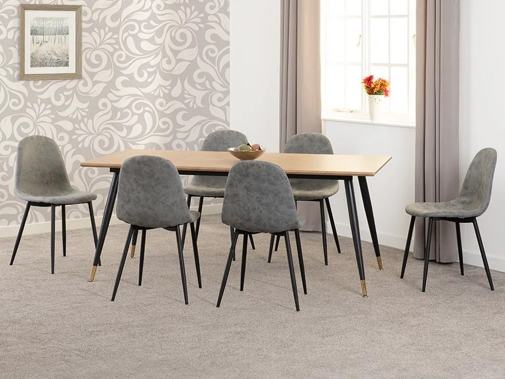 Seconique Hamilton 180cm Dining Table with 6 Athens Grey Faux Leather Chairs