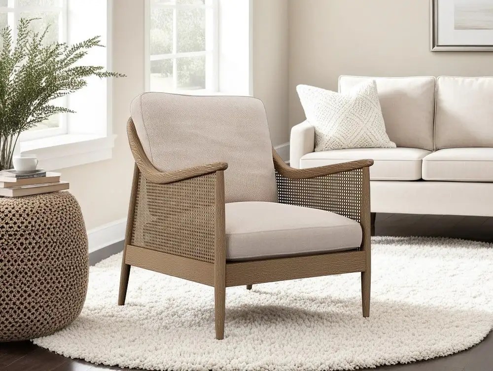 Kyoto Winnie Rattan and Natural Fabric Accent Chair