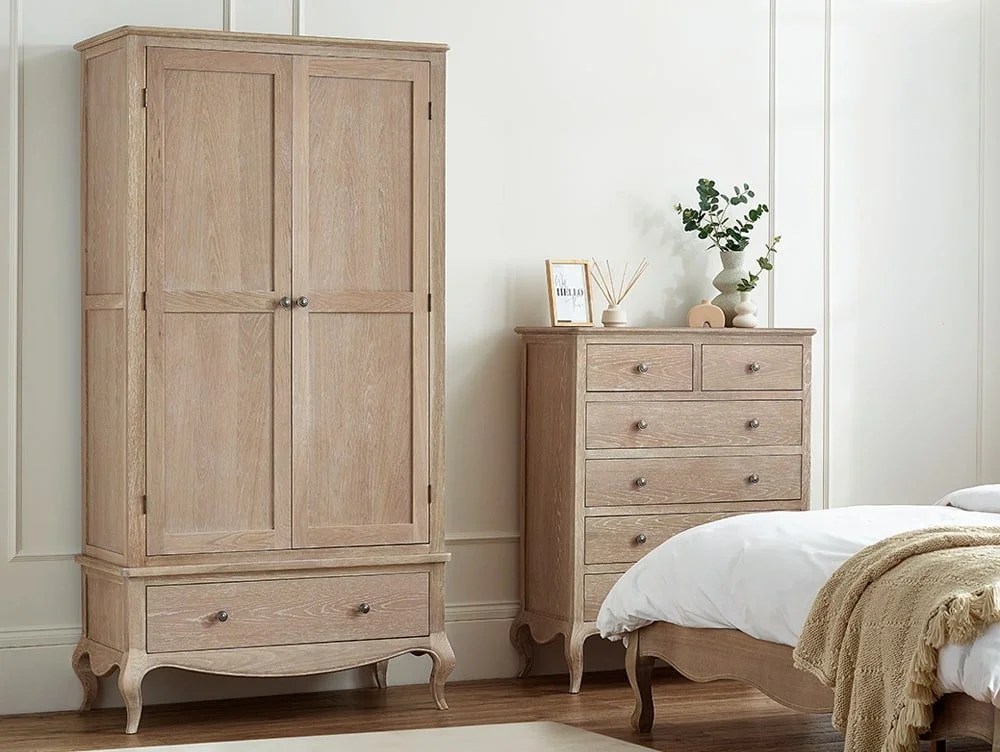 Julian Bowen Camille Limed Oak 2 Door 1 Drawer Wardrobe