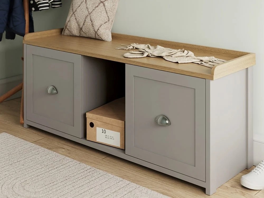 GFW Lancaster Grey and Oak 2 Door Shoe Bench