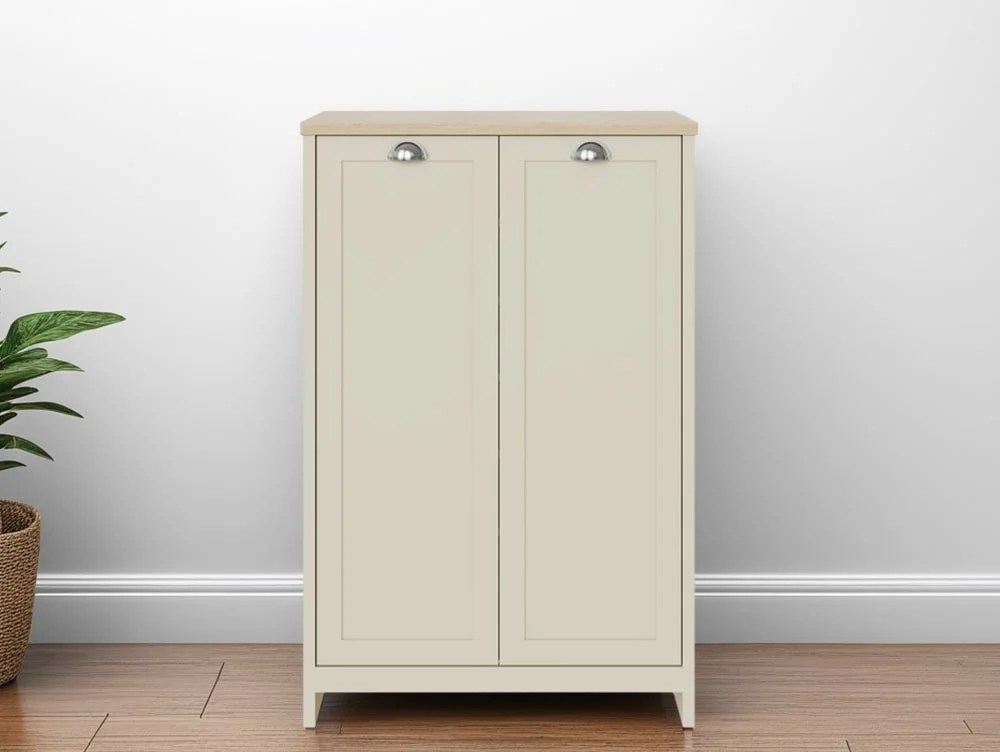GFW Lancaster Cream and Oak 2 Door Tall Shoe Cabinet