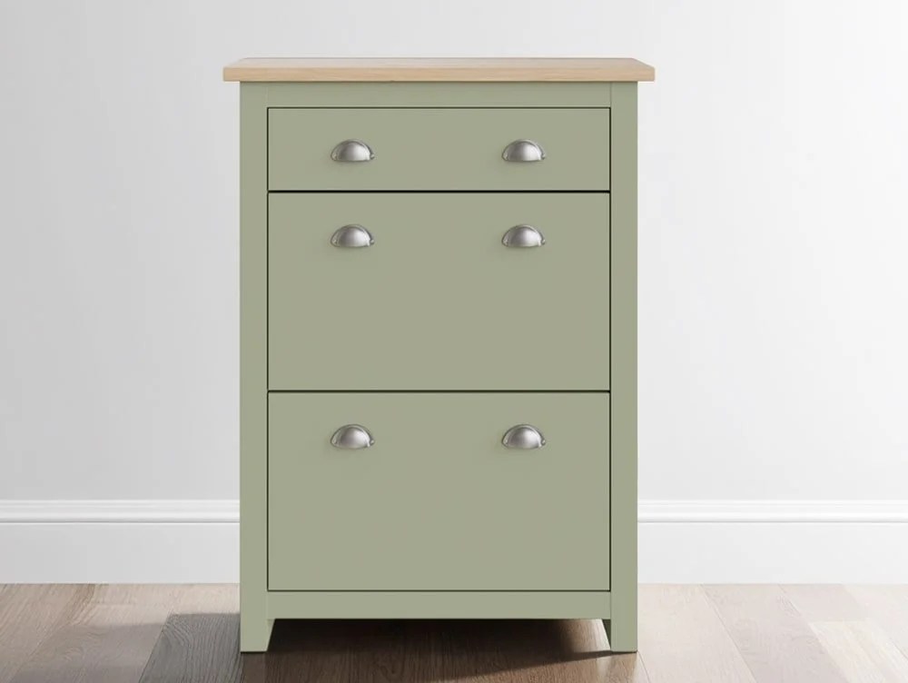 GFW Lancaster Green and Oak 2 Door 1 Drawer Shoe Cabinet