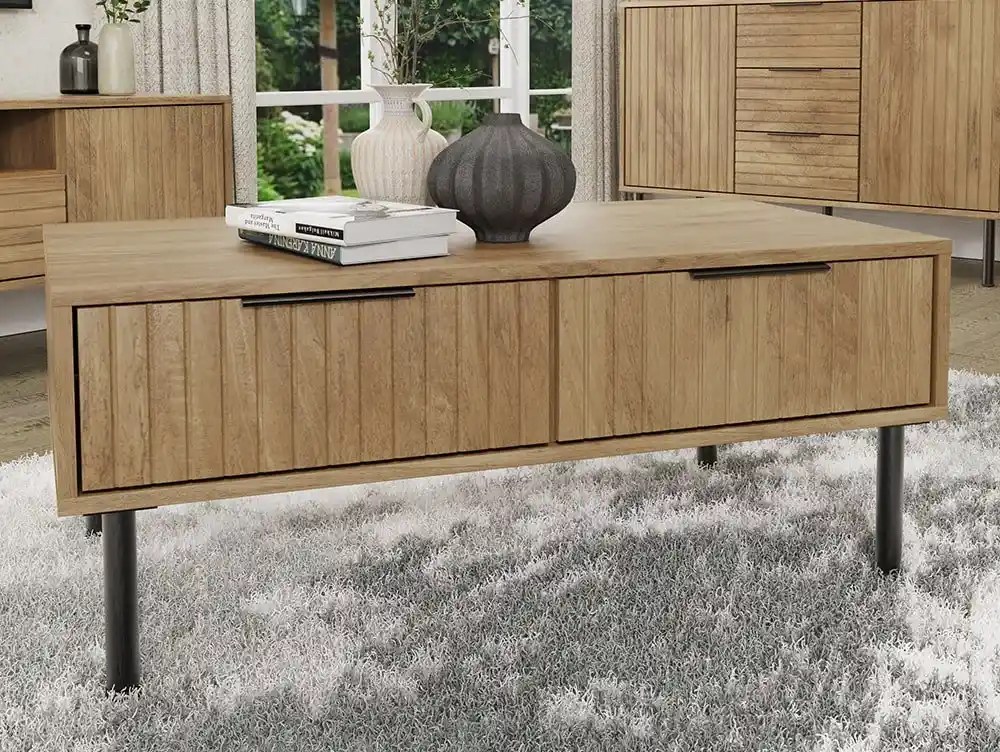 GFW Nervata Oak 2 Drawer Coffee Table