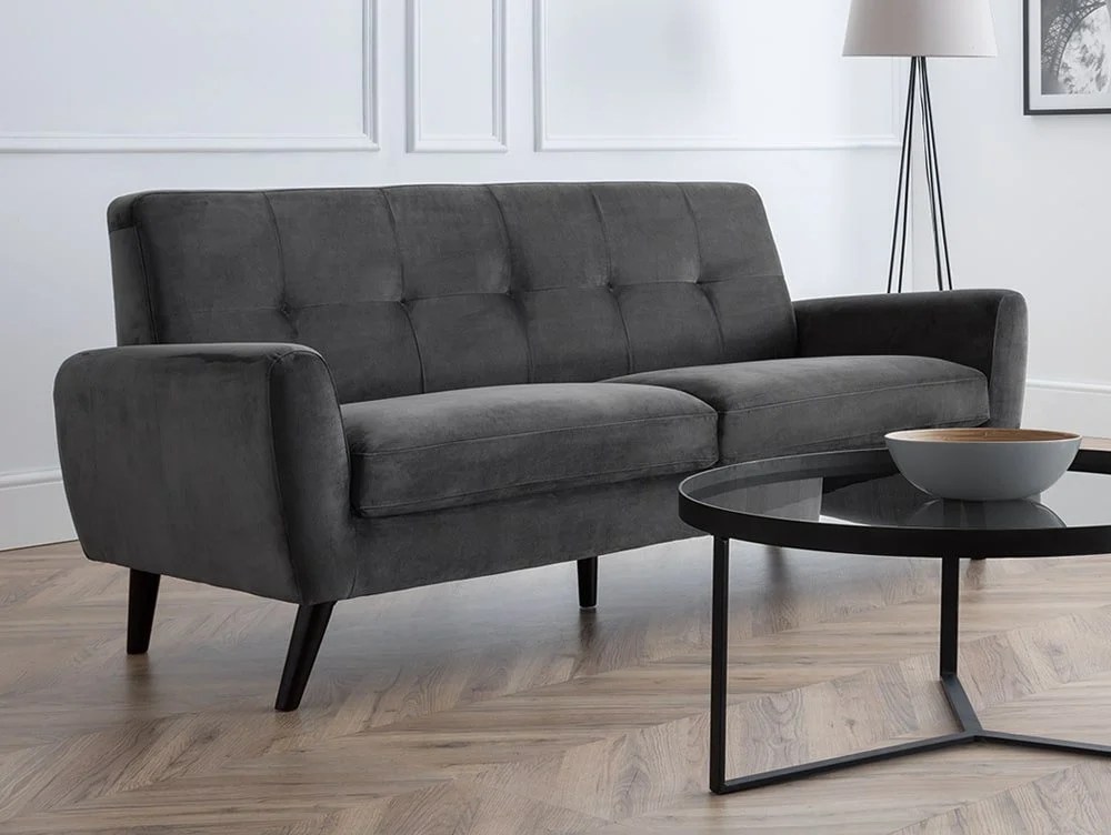 Julian Bowen Monza Grey Velvet 3 Seater Sofa
