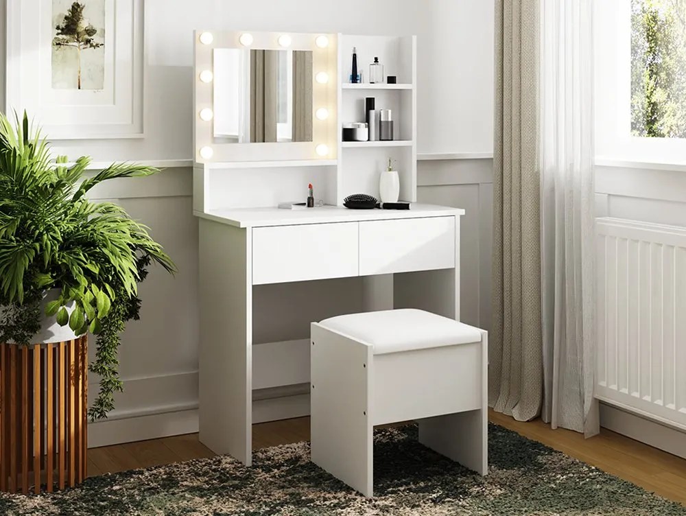 GFW Eva White 2 Drawer Dressing Table Set with LED Lighting