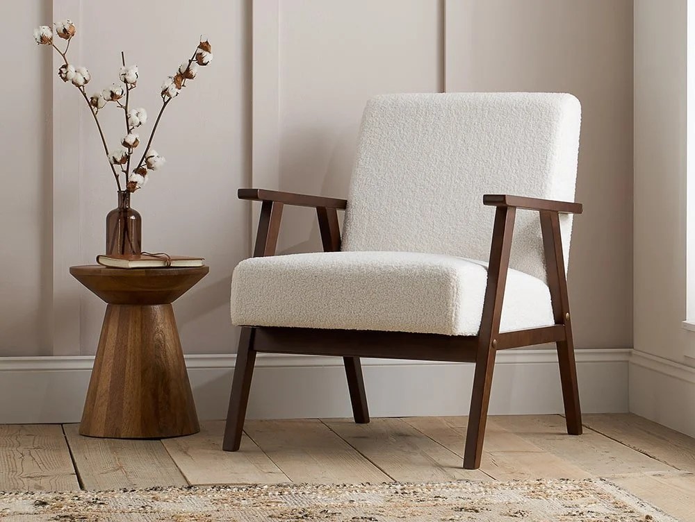 Birlea Ellwood White Boucle and Walnut Accent Chair