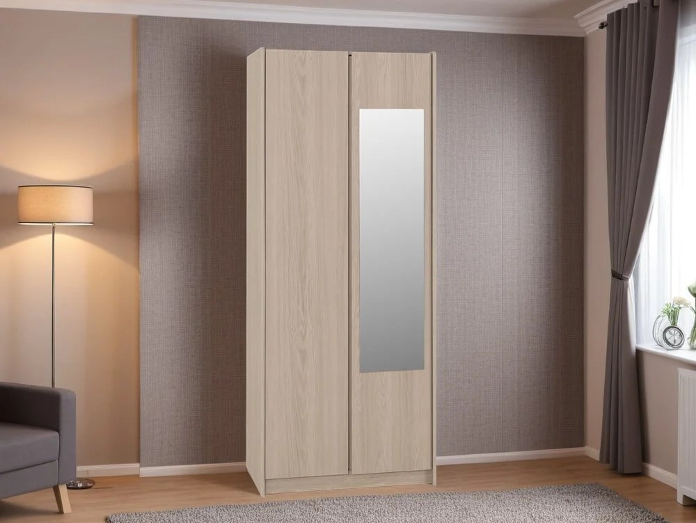 Seconique Paris Smoked Ash 2 Door Mirrored Wardrobe