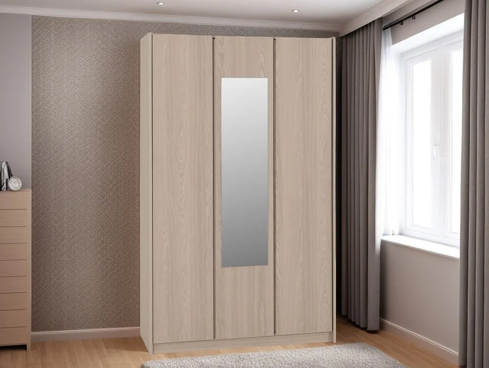 Seconique Paris Smoked Ash 3 Door Mirrored Wardrobe
