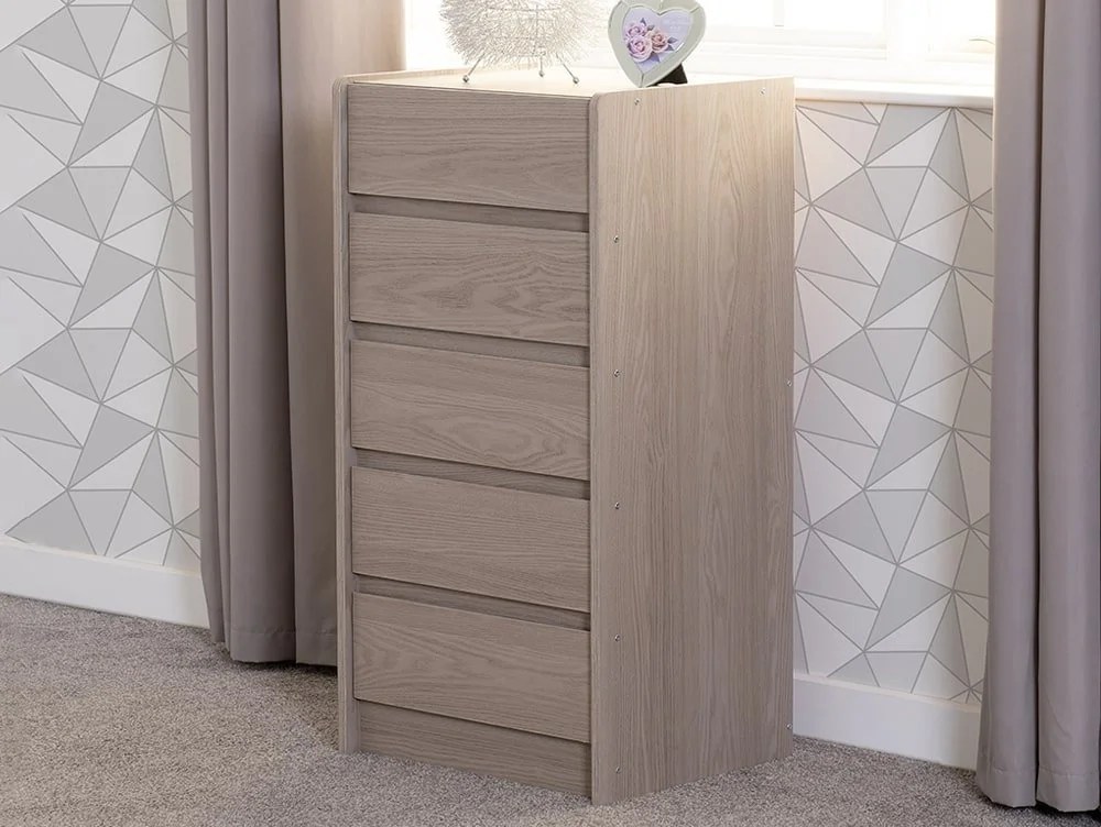 Seconique Paris Smoked Ash 5 Drawer Tall Chest of Drawers