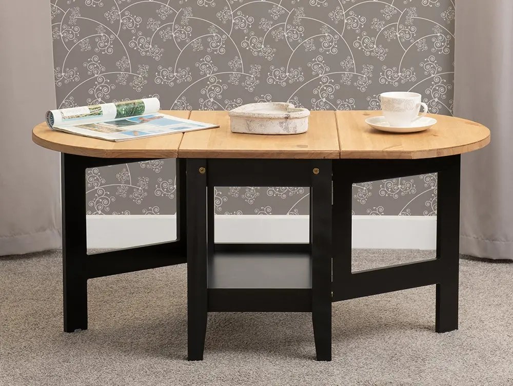 Seconique Santos Black and Pine Drop Leaf Coffee Table