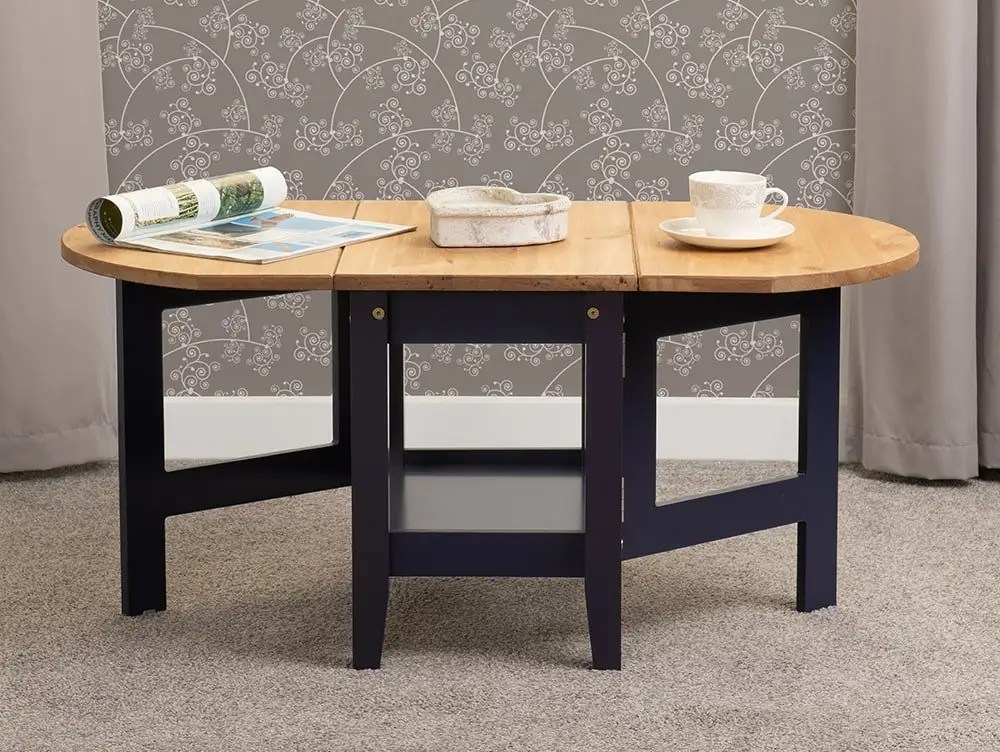 Seconique Santos Navy Blue and Pine Drop Leaf Coffee Table