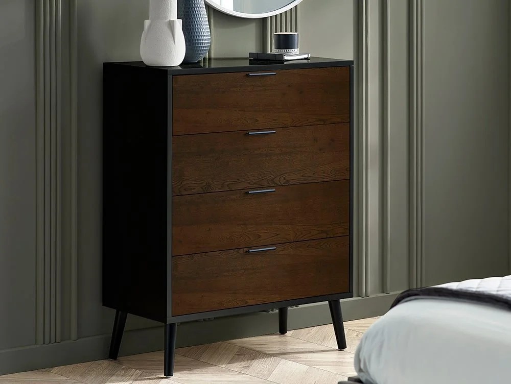 Julian Bowen Alba Black and Walnut 4 Drawer Chest of Drawers