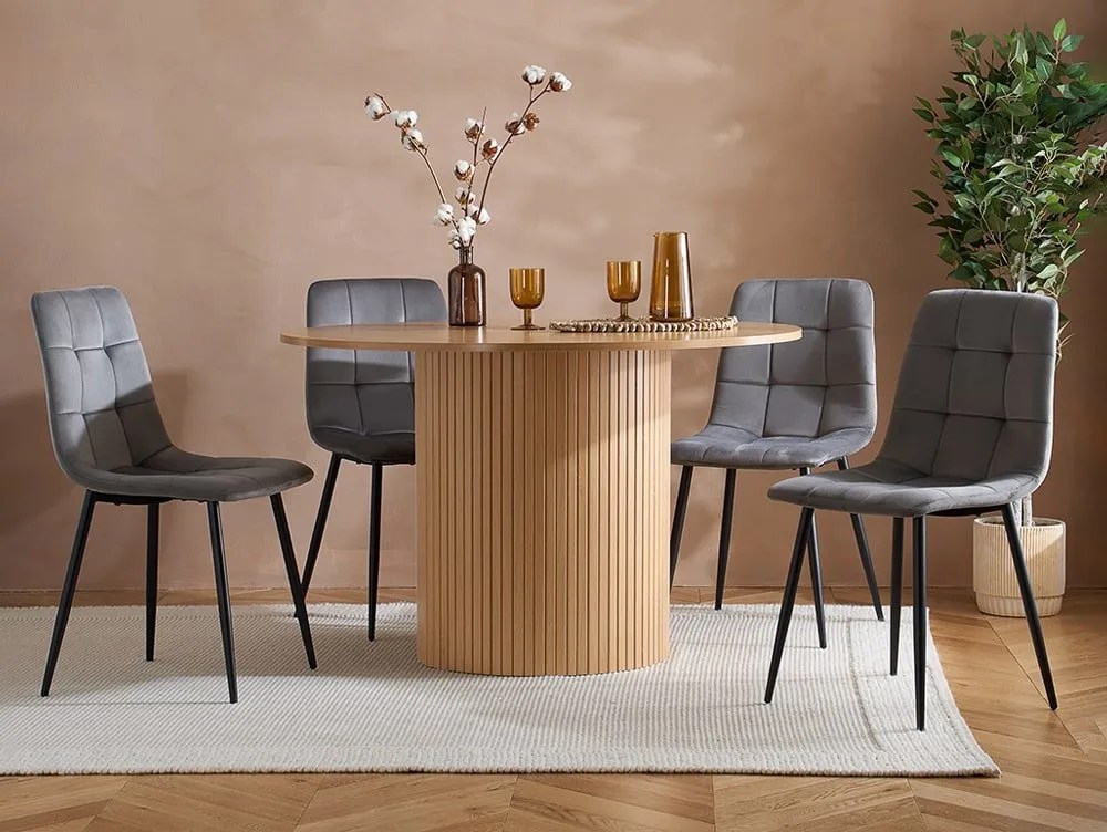 Birlea Axel Round Oak Dining Table and 4 Chair Set