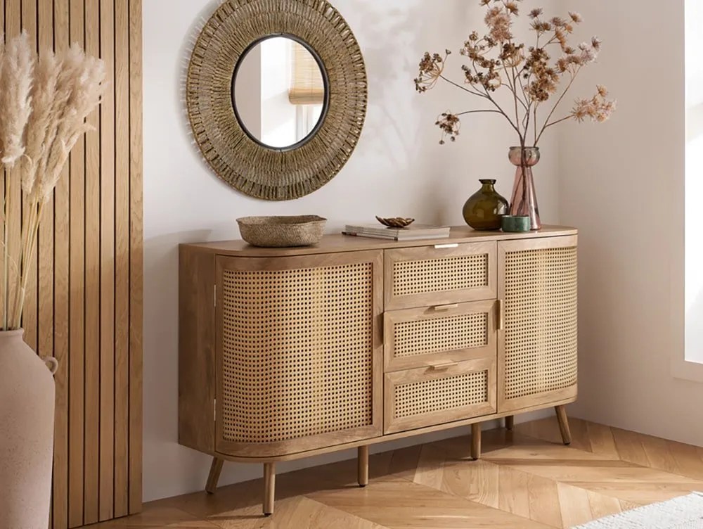 Birlea Noah Rattan and Oak 2 Door 3 Drawer Sideboard