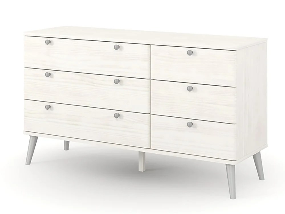 Core Augusta Curve White 3+3 Drawer Wide Chest of Drawers