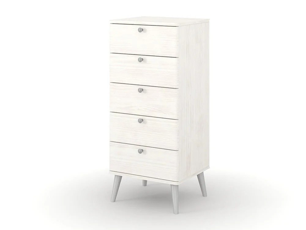 Core Augusta Curve White 5 Drawer Narrow Chest of Drawers