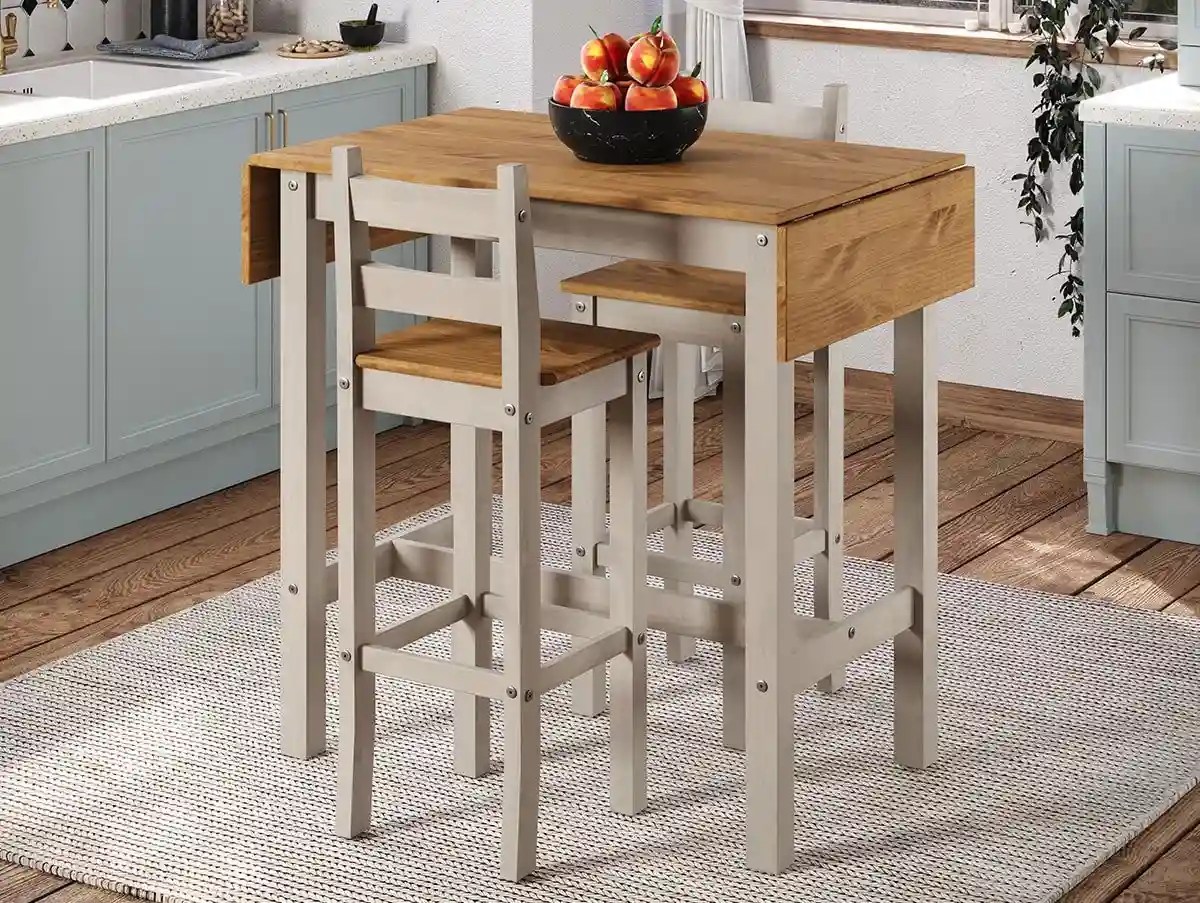 Core Corona Grey and Waxed Pine Drop Leaf Dining Table and Chairs Set