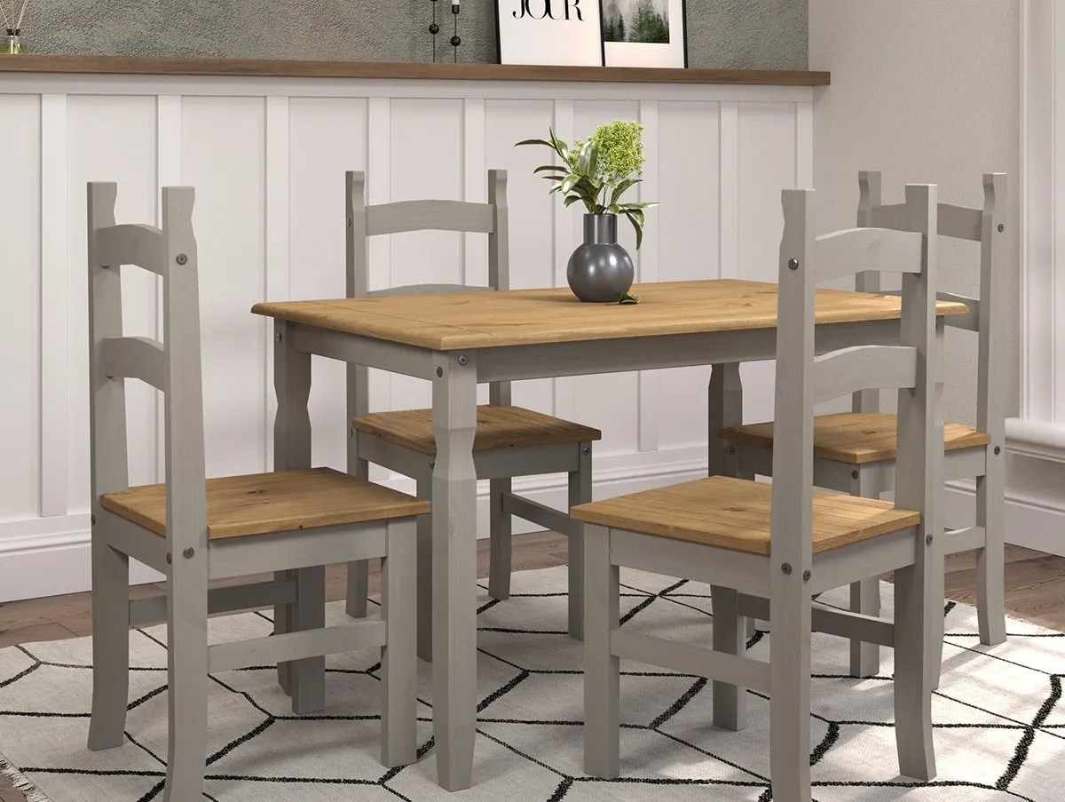 Core Corona Grey and Waxed Pine Rectangular Dining Table and Chairs Set