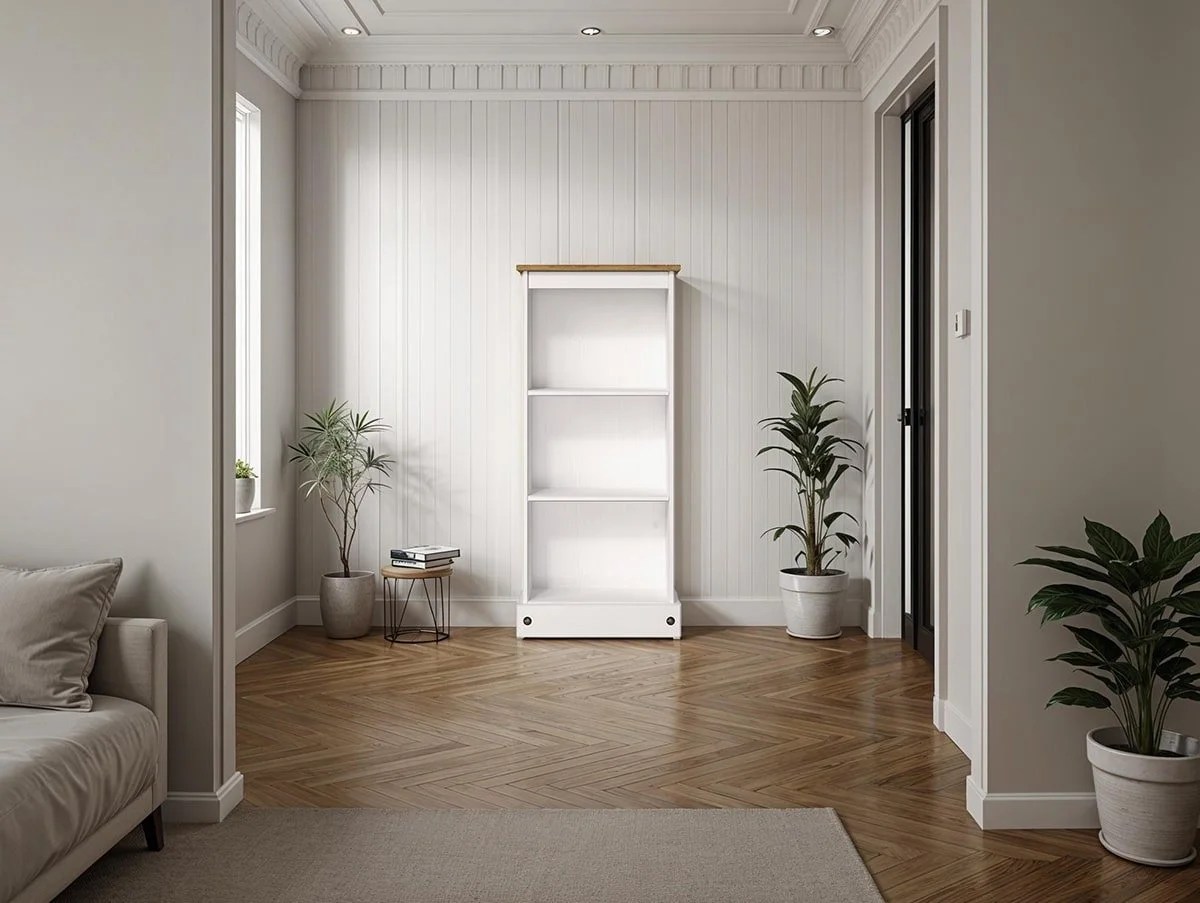 Core Corona White Wax Wooden Low Bookcase