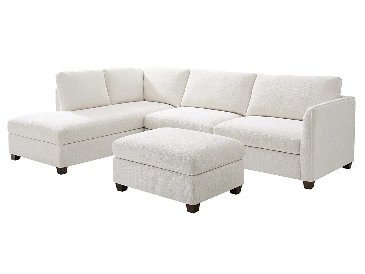 TGC Brittany Cream Chenille Fabric Left Hand Corner Sofa with Footstool