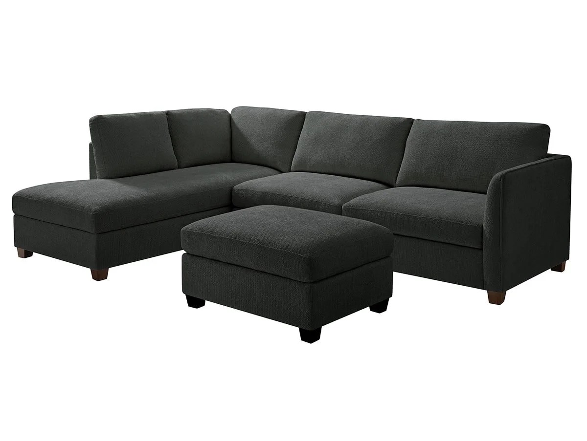 TGC Brittany Dark Grey Chenille Fabric Left Hand Corner Sofa with Footstool