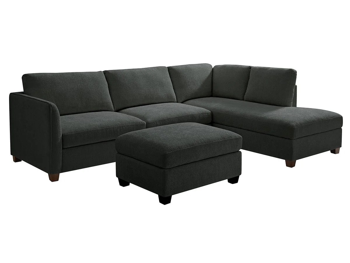 TGC Brittany Dark Grey Chenille Fabric Right Hand Corner Sofa with Footstool