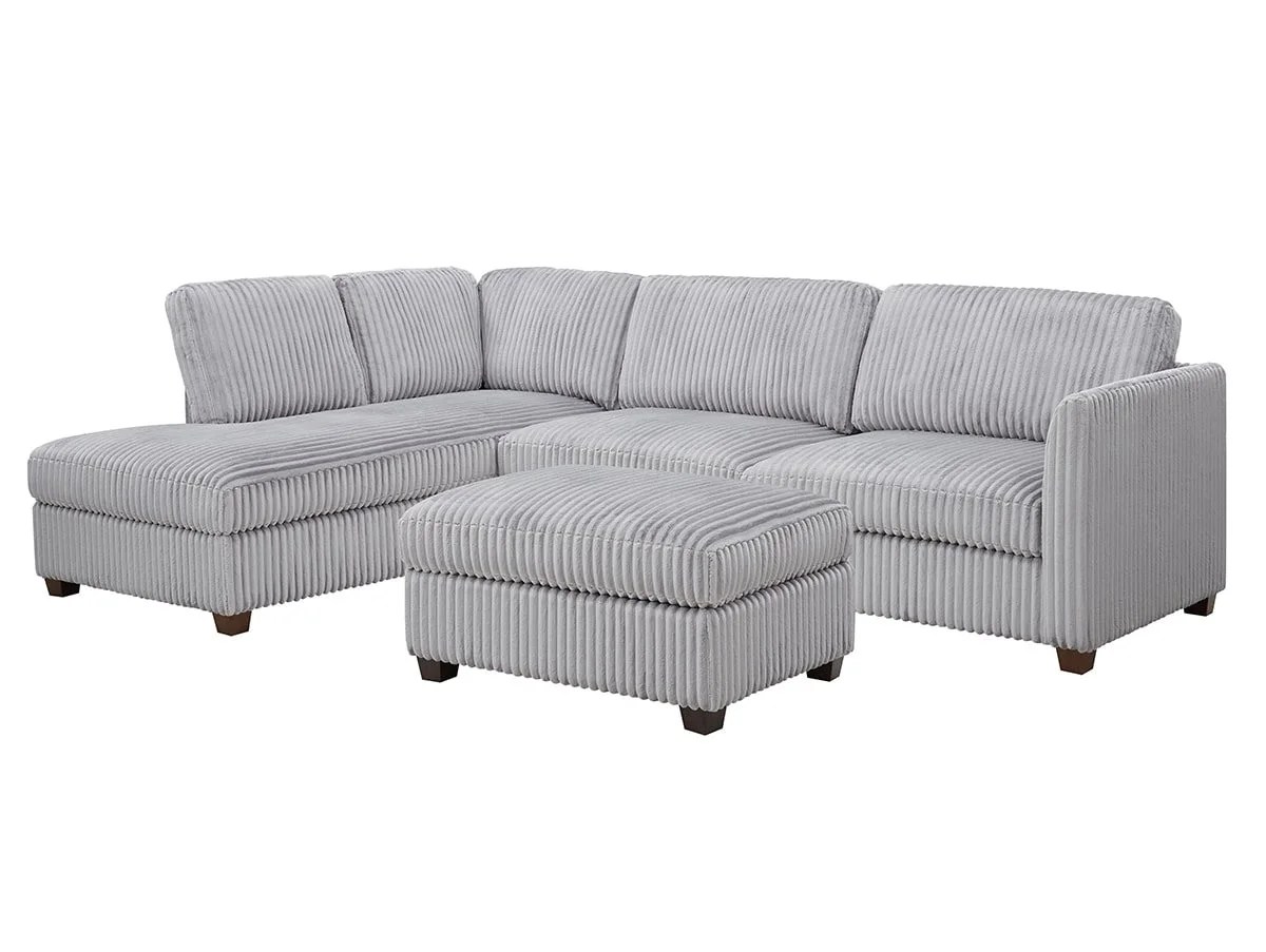 TGC Brittany Grey Cord Fabric Left Hand Corner Sofa with Footstool