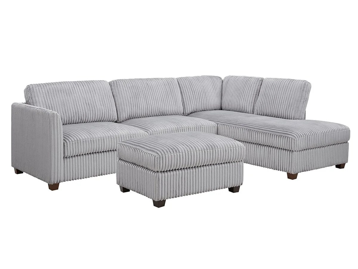TGC Brittany Grey Cord Fabric Right Hand Corner Sofa with Footstool