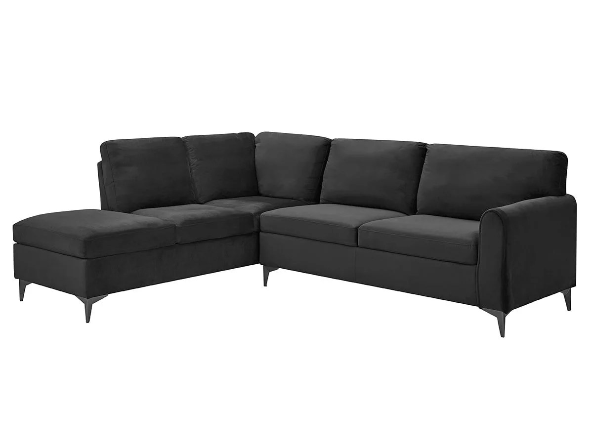TGC Elise Black Velvet Fabric Left Hand Corner Sofa