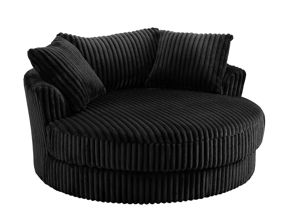 TGC Skye Black Jumbo Cord Fabric Swivel Loveseat Chair