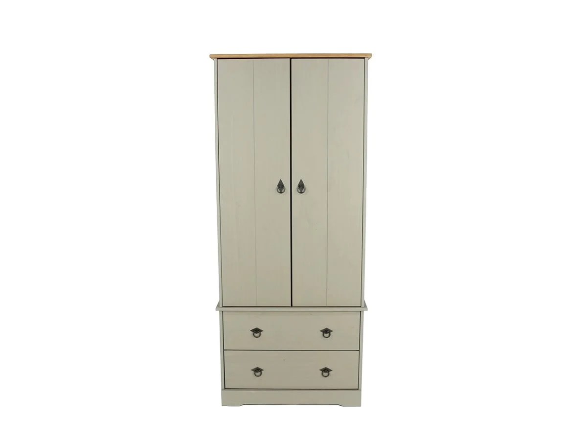 Core Corona Compact Grey and Waxed Pine 2 Door 2 Drawer Wardrobe