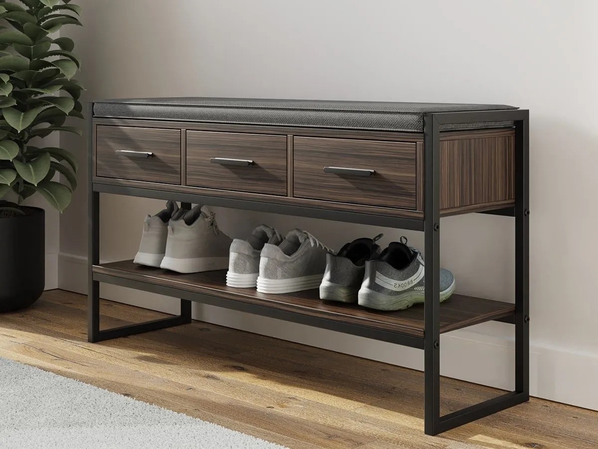 GFW Quinn Walnut Shoe Bench with Storage