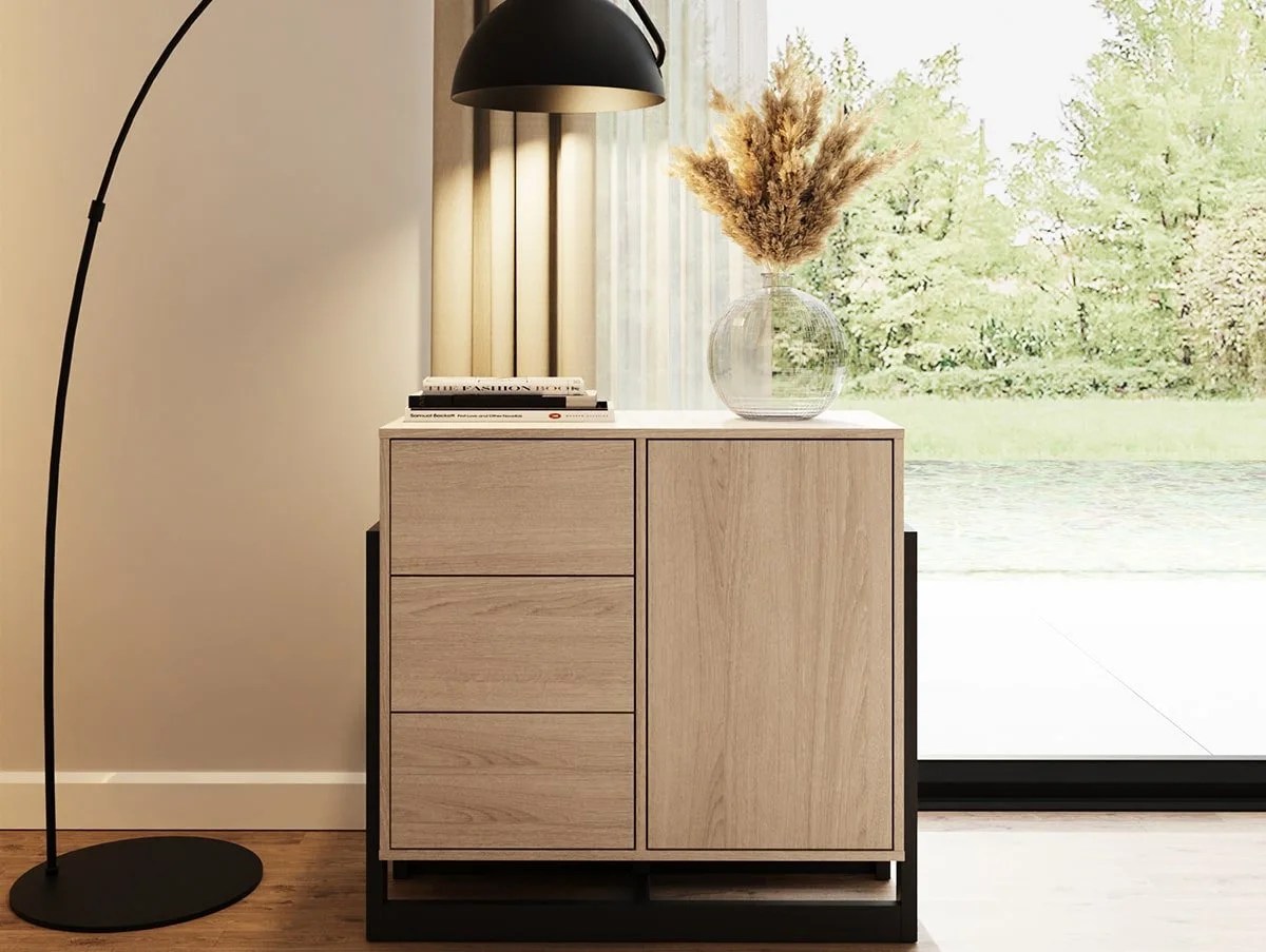GFW Taite Oak 1 Door 3 Drawer Sideboard