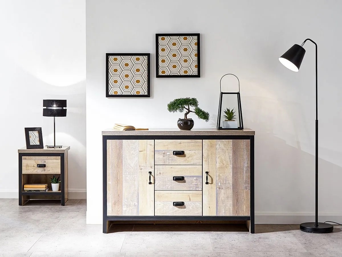 GFW Boston Oak Wooden 2 Door 3 Drawer Sideboard