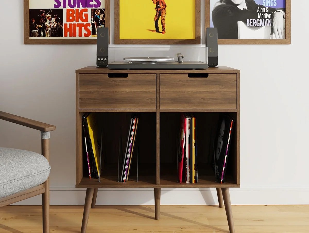 GFW Jaxon Walnut 2 Drawer Turntable Stand
