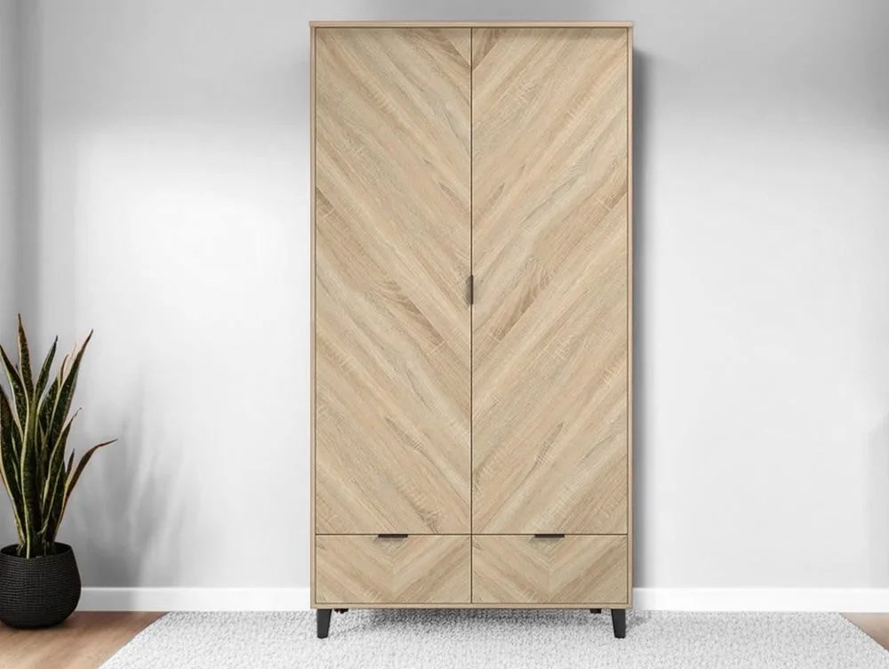 LPD Stockholm Chevron Light Oak 2 Door 2 Drawer Double Wardrobe