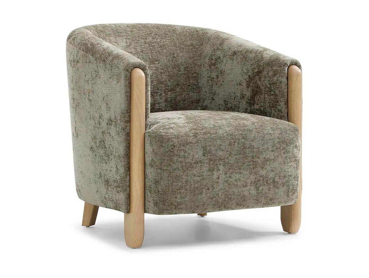 Kyoto Jules Olive Distressed Chenille Fabric Accent Chair