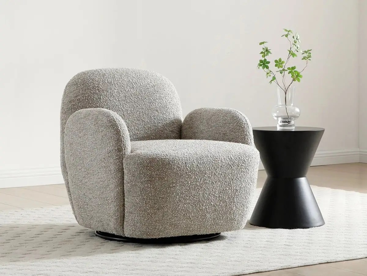 Kyoto Micky Natural Textured Boucle Fabric Swivel Chair