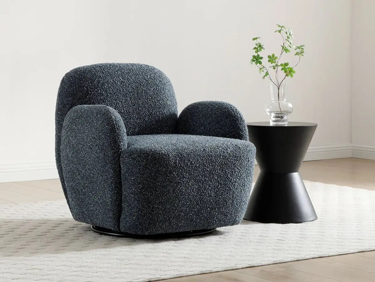 Kyoto Micky Navy Textured Boucle Fabric Swivel Chair