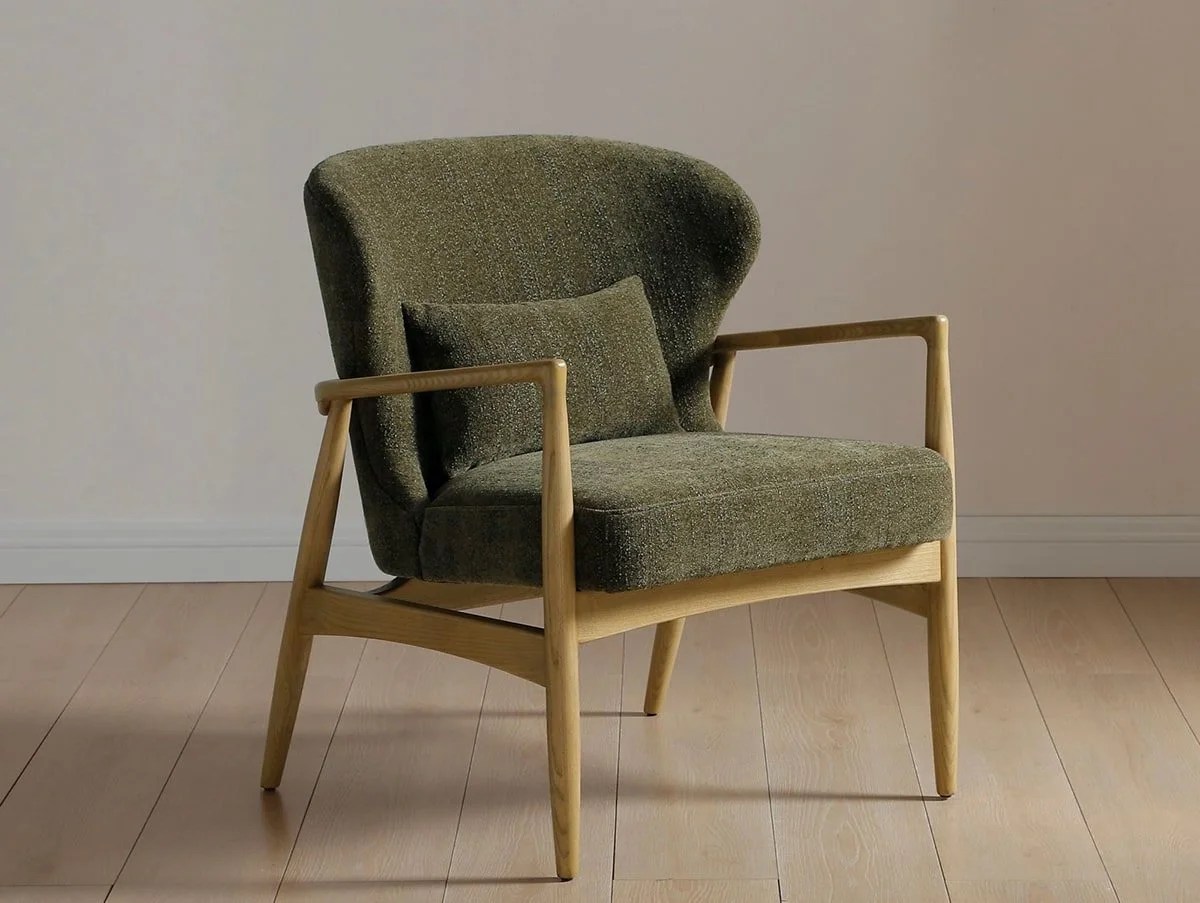 Kyoto Milo Olive Textured Chenille Fabric Armchair