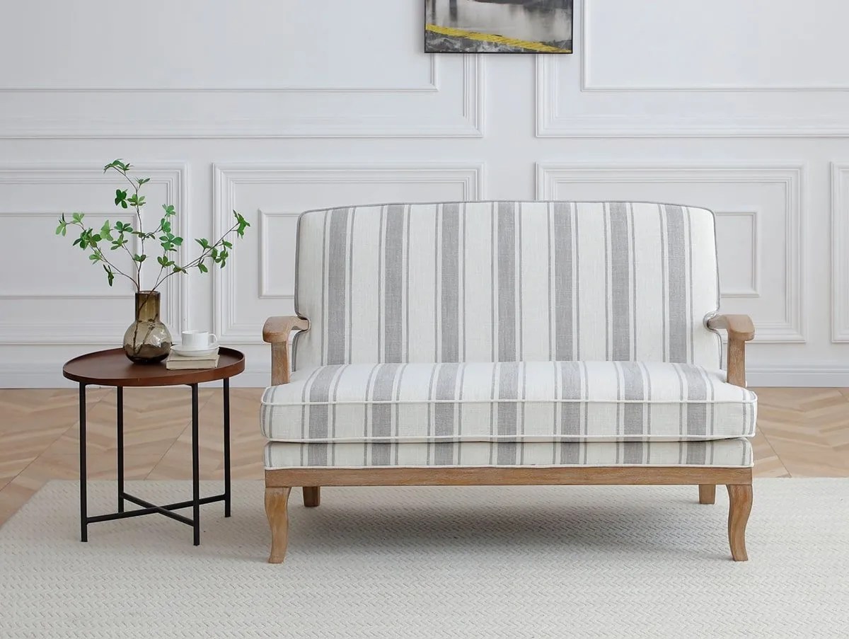 Kyoto Colwell Natural Textured Stripe Fabric 2 Seater Chair