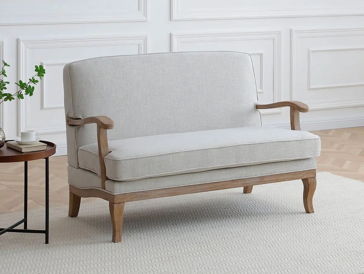 Kyoto Colwell Cream Textured Linen 2 Seater Chair