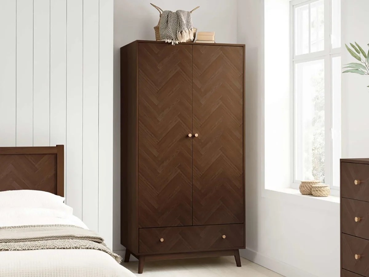 Birlea Herringford Walnut 2 Door 1 Drawer Wardrobe