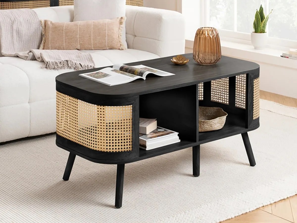 Birlea Noah Rattan and Black Coffee Table