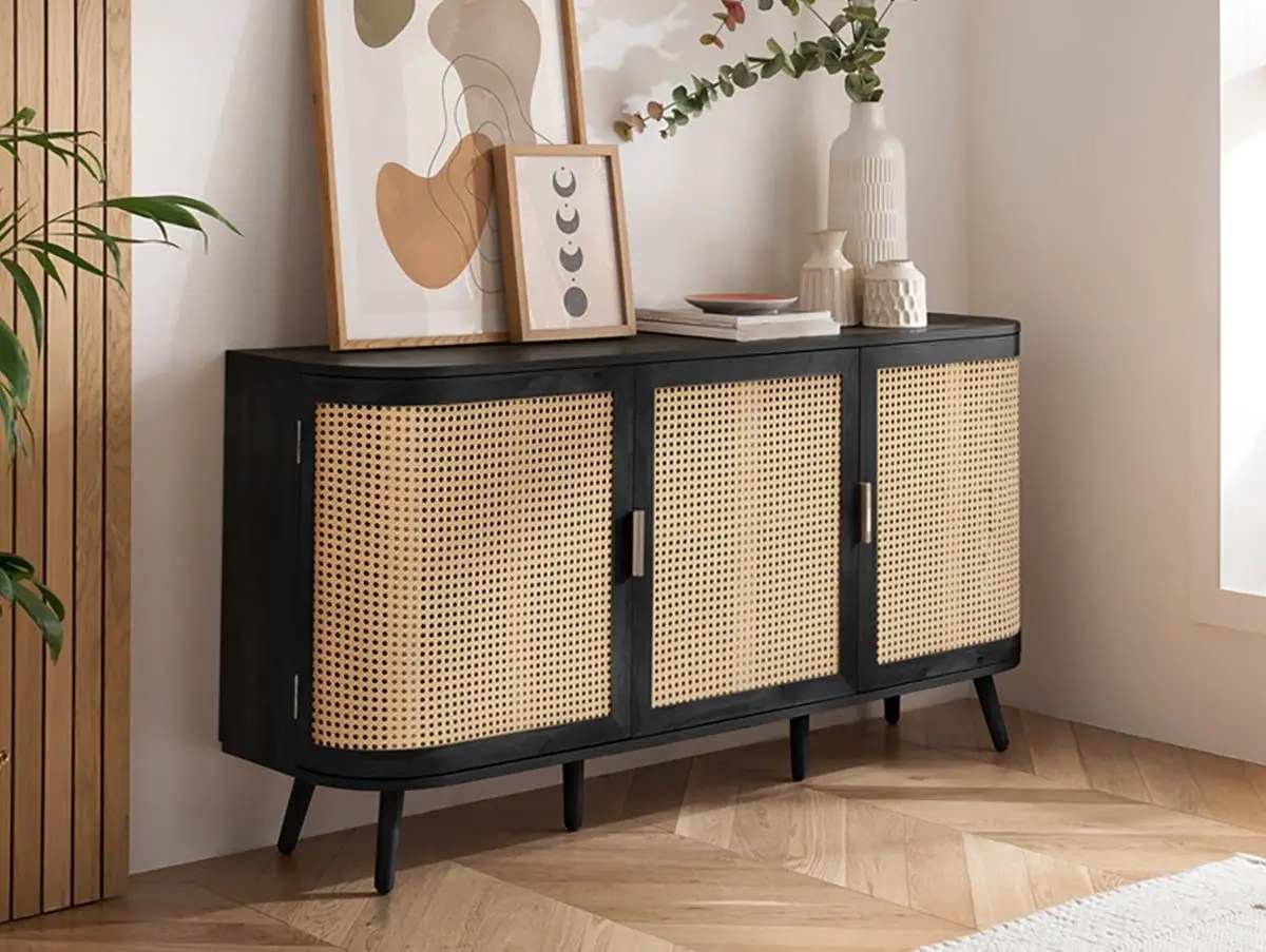 Birlea Noah Rattan and Black 3 Door Sideboard