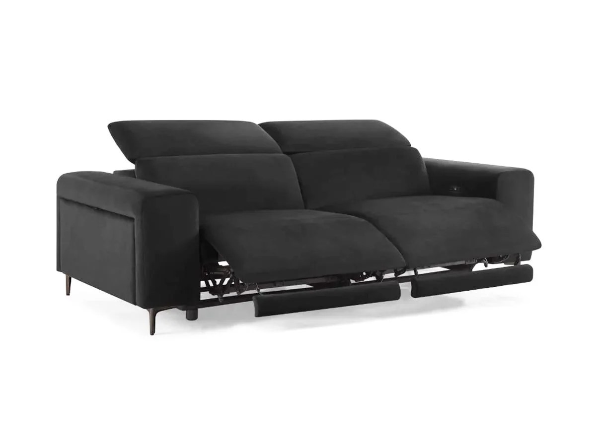 TGC Amara Black Velvet Fabric 3 Seater Power Recliner Sofa